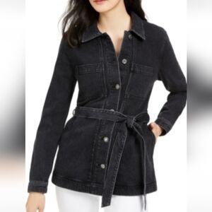 Women's Black Denim Jacket With Belt Size S NWT